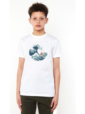 Qivi Küçük Deniz Kızı Ponyo Gake No Ue No Ponyo Baskılı Unisex Çocuk Beyaz T-Shirt