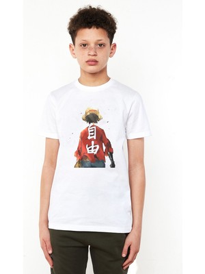 Qivi Anime One Piece Donguijote Baskılı Unisex Çocuk Beyaz T-Shirt