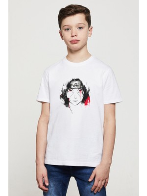 Qivi Naruto Itachı Uchıha Baskılı Unisex Çocuk Beyaz T-Shirt