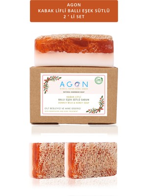Agon %100 El Yapımı Doğal Kabak Lifli Ballı Eşek Sütü Sabunu 2'li Set 240 gr
