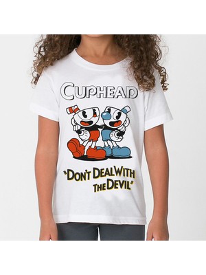 TakeTshirt Cuphead Çocuk Tişört Beyaz Unisex