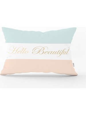 Real Homes Hello Beautiful Mint Yeşili & Ten Rengi  Dijital Baskılı Modern Dikdörtgen Kırlent Kılıfı