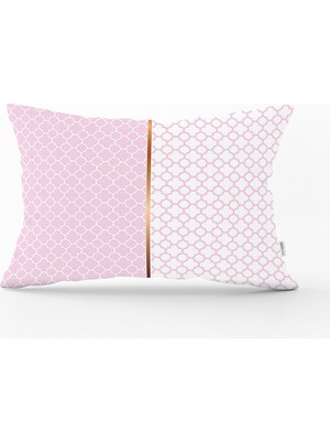 Real Homes Pembe & Beyaz Ogea Desenli  Dijital Baskılı Modern Dikdörtgen Kırlent Kılıfı