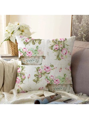 Real Homes Flower & Çiçek Demetleri Özel Tasarım Dijital Baskılı Modern Şönil Yastık Kırlent Kılıfı