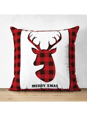 Real Homes Merry Xmas Ekose Tasarımlı Dijital Baskılı Dekoratif Süet Yastık Kırlent Kılıfı