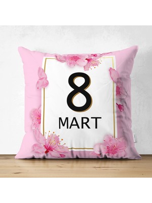 Real Homes Özel Tasarım 8 Mart Gül Tasarımlı Dijital Baskılı Modern Süet Yastık Kırlent Kılıfı