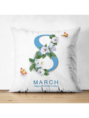 Real Homes Özel Tasarım 8 March Çiçek Tasarımlı Dijital Baskılı Modern Süet Yastık Kırlent Kılıfı