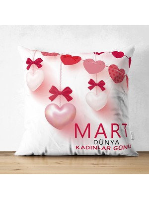 Real Homes Özel Tasarım 8 Mart Kalp Tasarımlı Dijital Baskılı Modern Süet Yastık Kırlent Kılıfı
