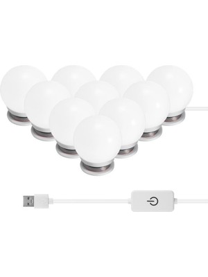 River World  10'lu Makyaj Aynası Masası Nostalji Hollywood Tarzı Beyaz LED Işıklı Lamba USB