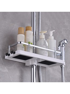 River World  Paslanmaz Çift Askılı Raf Banyo Direğine Asılabilen Şampuanlık Sabunluk Köşe Düzenleyici Raf 30 x 12 x 6 cm