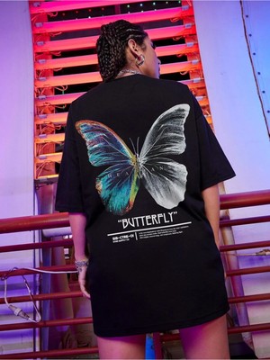 Millionaire Kadın Siyah Butterfly Oversize T-Shirt