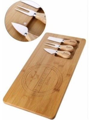 M&K Home Bambu Fhume 4 Parça Kahvaltı Peynir Servis Sunum Tabağı Tahtası