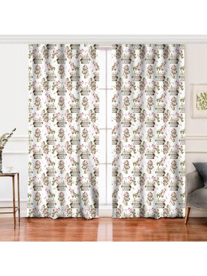Real Homes Çift Kanat Flower & Çiçek Demetleri Özel Tasarım Dijital Baskılı Modern Fon Perde