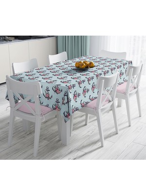 Real Homes Mint Yeşili Zemin Çapa Tasarımlı Dijital Baskılı Dekoratif Masa Örtüsü