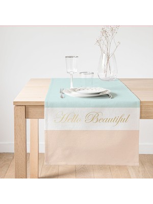 Real Homes Hello Beautiful Mint Yeşili & Ten Rengi  Dijital Baskılı Modern Süet Runner