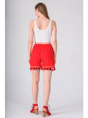 Narina Şile Bezi Kumaşından Pamuklu Etnik Tarzda Beli Lastikli Kısa Şort