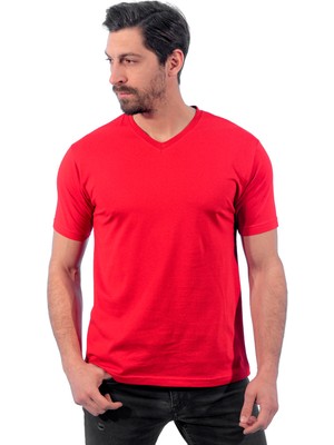 V Yaka Tişört, Kırmızı (113E202) T-shirt, Tshirt, Kısa Kollu