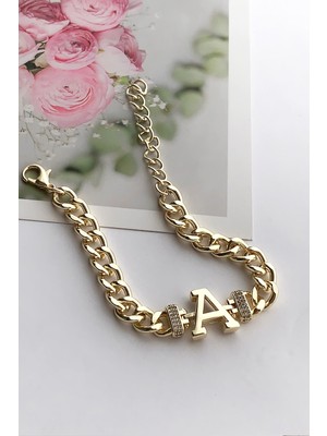 ÇLK Accessories Gold A Harf Bileklik