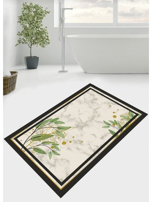 Ardizayn Yaprak Desen 70 x 120 cm. Kaymaz Deri Taban Banyo Halısı, Paspası