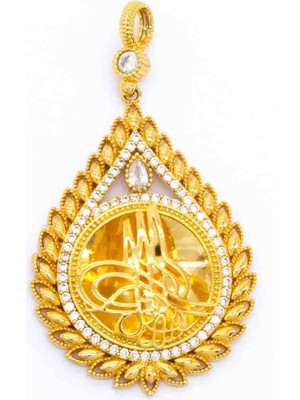 Ferizz Altın Kaplama Zirkon Taşlı Osmanlı Tuğralı Kolye Ucu