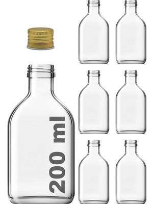 Afracam 200 cc Cold Brew Şeffaf 200 ml Sızdırmaz Gold Plastik Kapaklı Yassı Cam Şişe (Soğuk Kahve) 6 Adet
