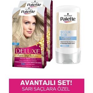 Deluxe Saç Boyası 10-1 Küllü Açık Sarı X 2 Adet + Soğuk Sarı Palette Toner