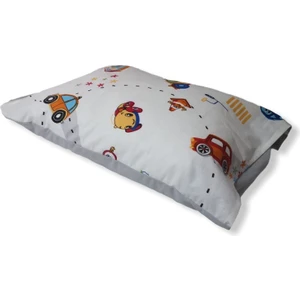 35X45 cm Pamuklu Kumaştan Bebek Yastığı (Trafik Arabalı Desen/düz Gri)