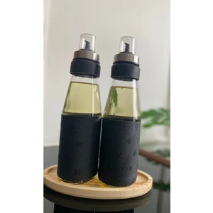Deri Kılıflı Damlatmaz Akıllı Ahşap Standlı 3 Parça Cam Yağlık Seti - 750 ml