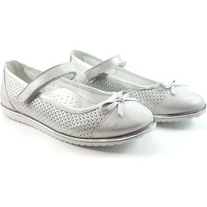 1063 Hakiki Doğal Deri Gümüş Ortapedik Kız Çocuk Babet Ayakkabı