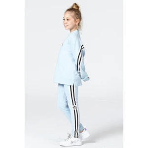 Black One Kız Çocuk Salaş Yırtmaçlı Tayt-Sweat Takımı Şerit Detaylı Mavi Renkli