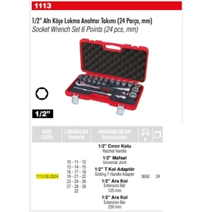 Izeltaş 1/2" 24 Parça Altı Köşeli Lokma Anahtar Takımı 1113002024