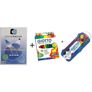 Alex Scholler Resim Kağıdı 25 x 35 cm -100'lü + Giotto Turbo Keçeli Kalem 12'li + Gıotto Suluboya 12'li