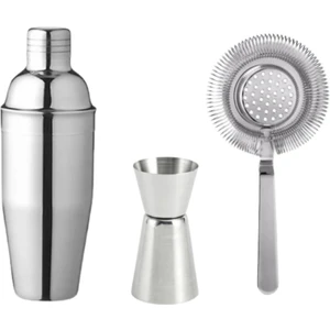 3'lü Avantajlı Shaker Jigger ve Bar Süzgeci Set