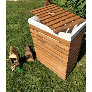 Ahşap Kapaklı Kirli Çamaşır Sepeti Çok Amaçlı