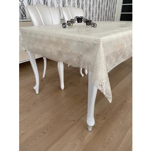 Aksu Meffruşat Şeffaf Kaplamalı Dantel Görünümlü Pvc Muşamba Masa Örtüsü Krem
