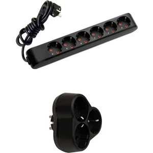 Siyah Set Multi-Let 6'lı Topraklı Çocuk Korumalı Grup Priz-2 Metre + 3'lü Yonca Fiş-Priz