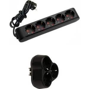 Siyah Set Multi-Let 5'li Topraklı Çocuk Korumalı Grup Priz -5 Metre + 3'lü Yonca Fiş-Priz