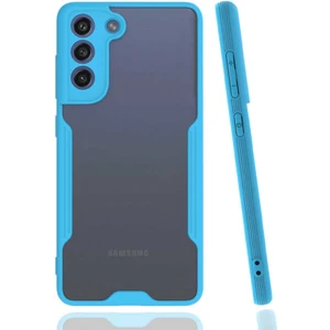Mobaxaksesuar Samsung Galaxy S21 Fe Kılıf Kenar Renkli Kamera Korumalı Mat Kapak Mavi