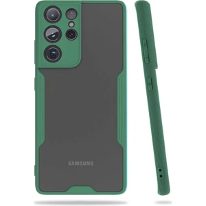 Mobaxaksesuar Samsung Galaxy S21 Ultra Kılıf Kenar Renkli Kamera Korumalı Mat Kapak Koyu Yeşil