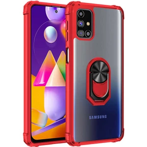 Mobaxaksesuar Samsung Galaxy M31S Kılıf Şeffaf Sararmaz Yüzüklü Mola Kapak Kırmızı