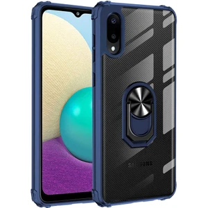 Mobaxaksesuar Samsung Galaxy A02 Kılıf Şeffaf Sararmaz Yüzüklü Mola Kapak Lacivert