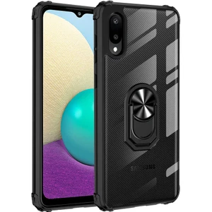 Mobaxaksesuar Samsung Galaxy A02 Kılıf Şeffaf Sararmaz Yüzüklü Mola Kapak Siyah