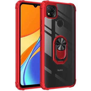 Mobaxaksesuar Xiaomi Redmi 9c Kılıf Şeffaf Sararmaz Yüzüklü Mola Kapak Kırmızı