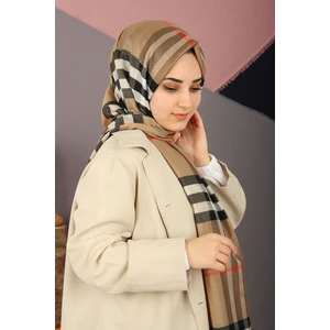 Krem Bej Sima Burberry Ekose Desen Ipek Şal