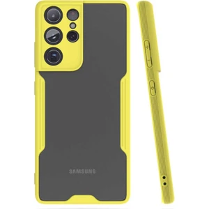 Mobaxaksesuar Samsung Galaxy S21 Ultra Kılıf Kenar Renkli Kamera Korumalı Mat Kapak Sarı