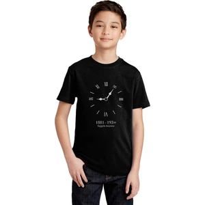 Ulu Önder Gazi Mustafa Kemal Atatürk 9:05 Saat Baskılı Çocuk Örme Siyah Tshirt T-Shirt Tişört