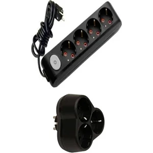 Siyah Set Multi-Let 4'lü Anahtarlı Topraklı Çocuk Korumalı Grup Priz - 3 Metre + 3'lü Yonca Fiş-Priz