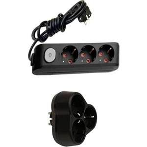 Siyah Set Multi-Let 3'lü Anahtarlı Topraklı Çocuk Korumalı Grup Priz - 5 Metre + 3'lü Yonca Fiş-Priz