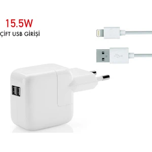 15.5W Çift Girişli Apple iPad  Şarj Adaptörü + Kablo (Oem)