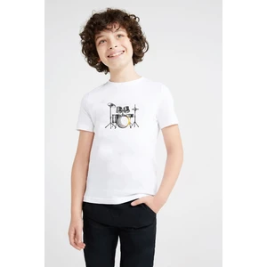 Bateri Drum Watercolor Baskılı Unisex Çocuk Beyaz Tshirt